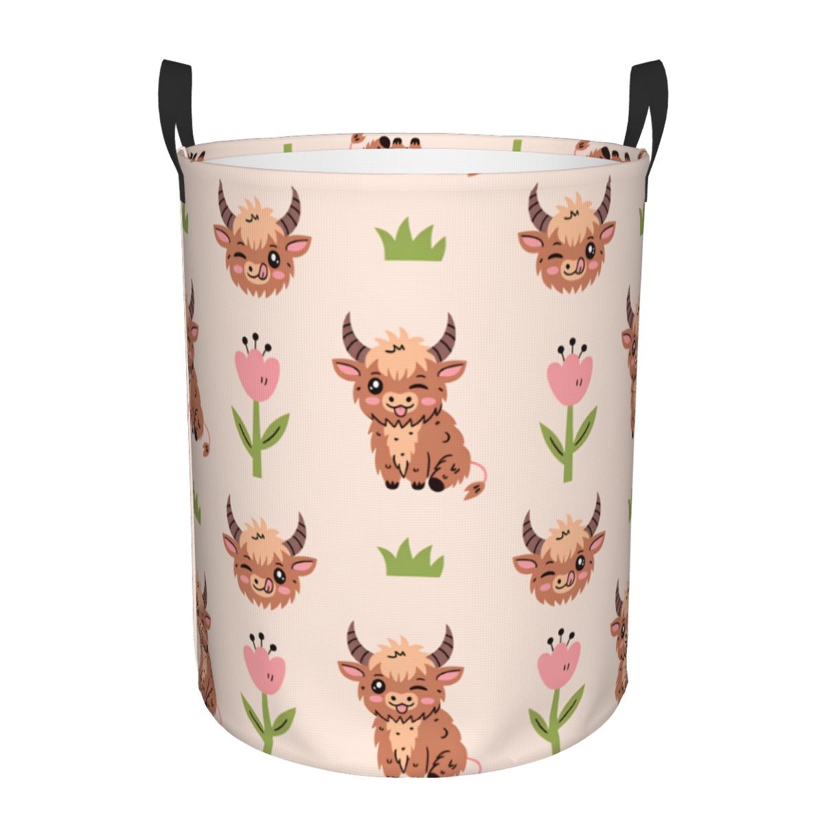 Baby Nursery Laundry Hamper - Niedlicher Wäschekorb mit Highland-Kuh-Motiv, zusammenklappbarer Babykorb