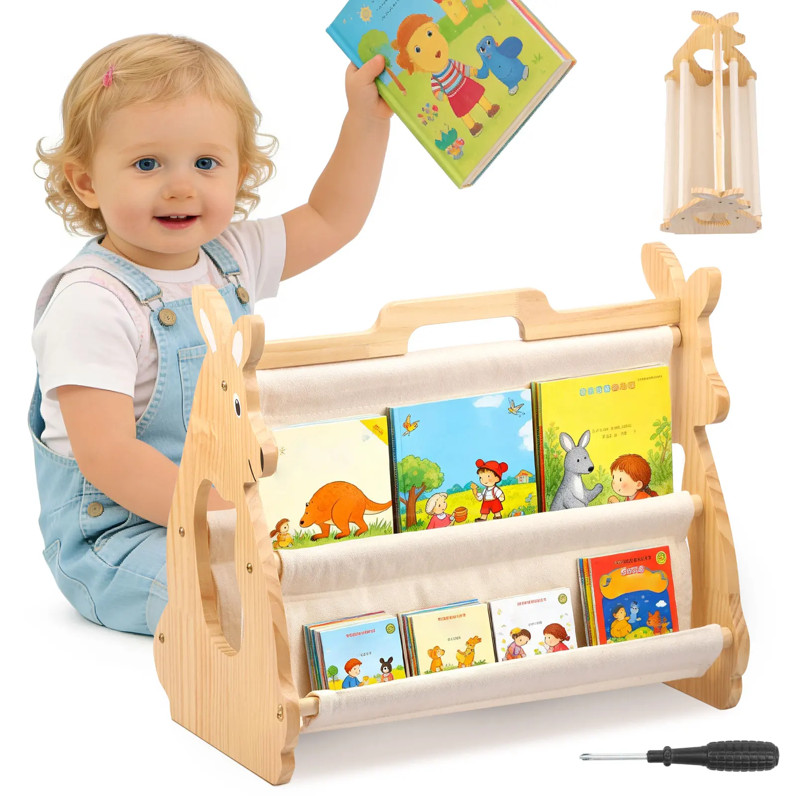 Baby Nursery Shelf - Kinder-Bücherregal Kleinkind-Bücherregal aus Holz Tragbar für