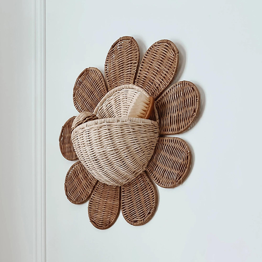 Baby Nursery Basket - Nordic Sonne Blume Hand-gewebt Rattan Gewebt