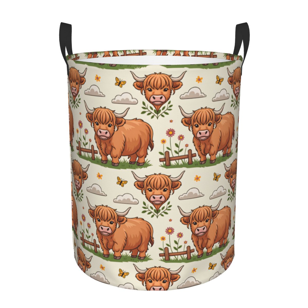 Baby Nursery Laundry Hamper - Cartoon Highland Cows Wäschekorb, zusammenklappbarer Babykorb